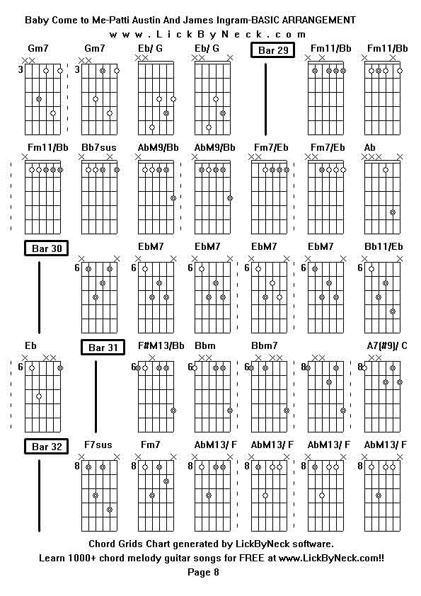 Chord Grids Chart of chord melody fingerstyle guitar song-Baby Come to Me-Patti Austin And James Ingram-BASIC ARRANGEMENT,generated by LickByNeck software.